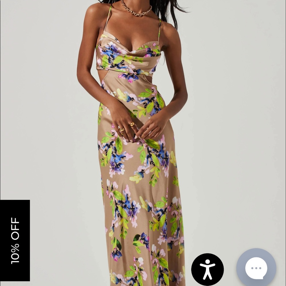 COLETTE FLORAL SATIN CUTOUT MIDI DRESS